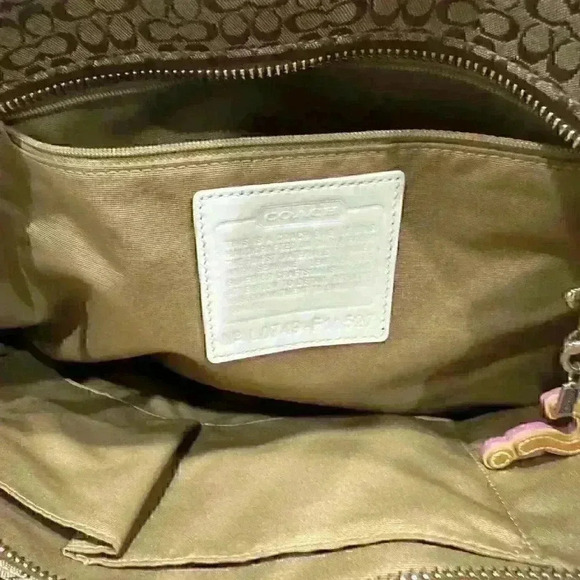 Coach Brown White Jacquard Leather Signature Tote Purse Shoulder Bag - Picture 3 of 10